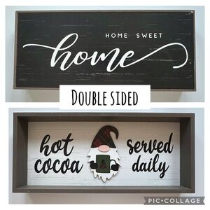 Double-Sided Holiday Home Decor Sign Gnome Hot Cocoa‎ Home Sweet Home